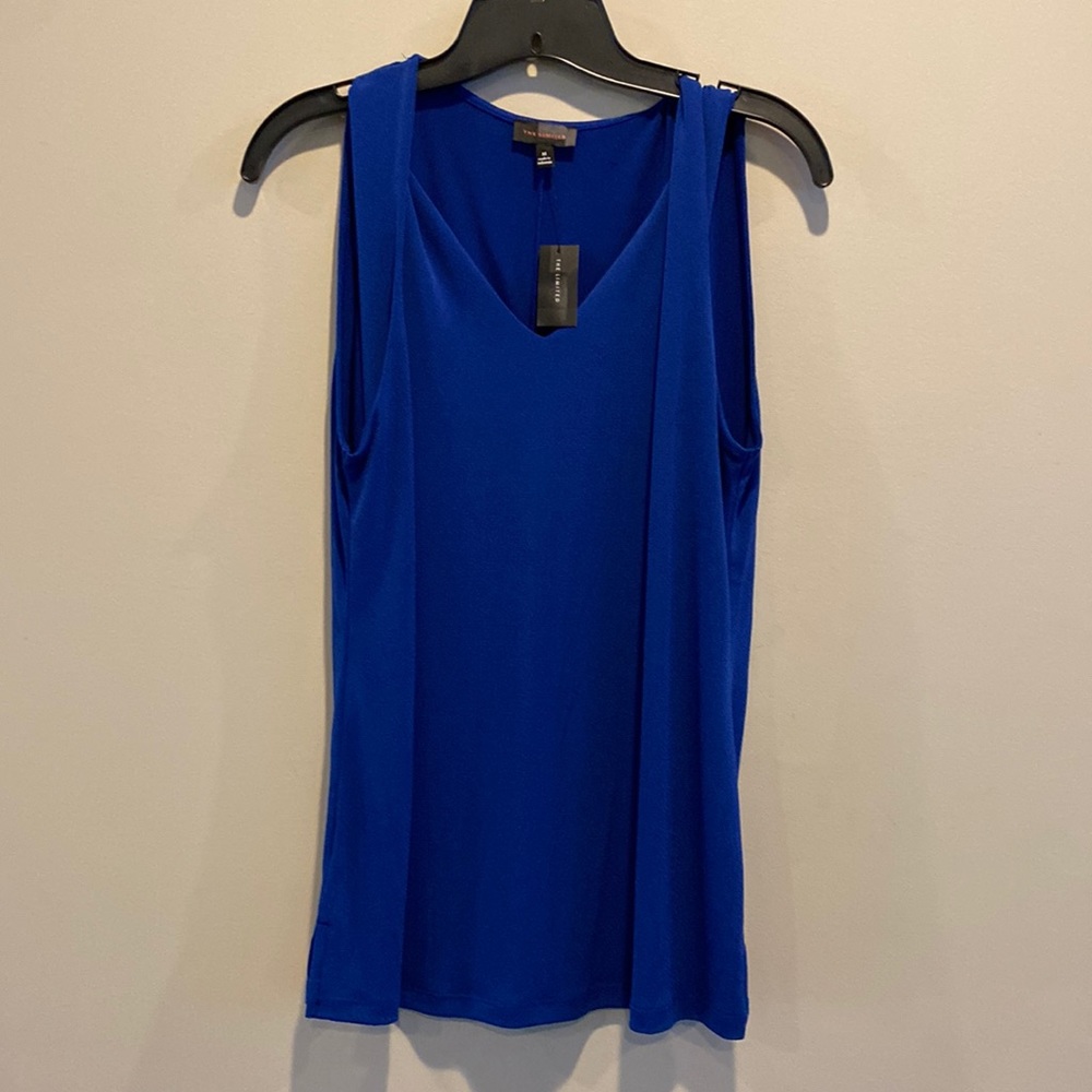 The Limited blue sleeveless blouse with twisted collar